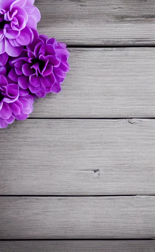 Prompt: clean soft backdrop, soft beautiful purple flowers on pale gray rustic boards, background, backdrop for infant obituary