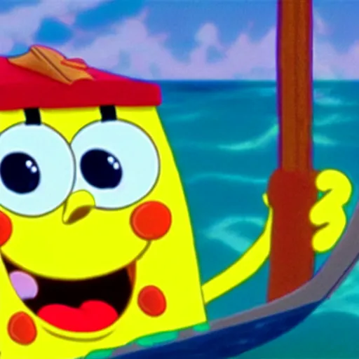 Image similar to sponge bob driving a ship