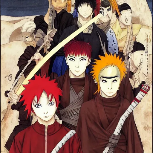 Image similar to Gaara Narutopunk Oni Shinobi at the gates of Tartarus Sand Crest Ninja Warrior Portrait Portrait Wearing Red Ninja-Yoroi norman rockwell uta natsume inio asano naoko takeuchi shotaro ishinomori katsuhiro otomo steve ellis tony szczudlo Ryan Gitter Ilya Repin Final Fantasy Cover Art