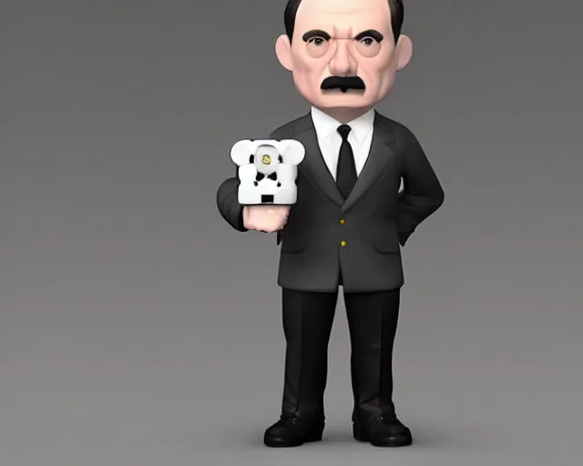 Image similar to full body 3d render for adolf hitler as a funko pop, studio lighting, white background, blender, trending on artstation, 8k, highly detailed