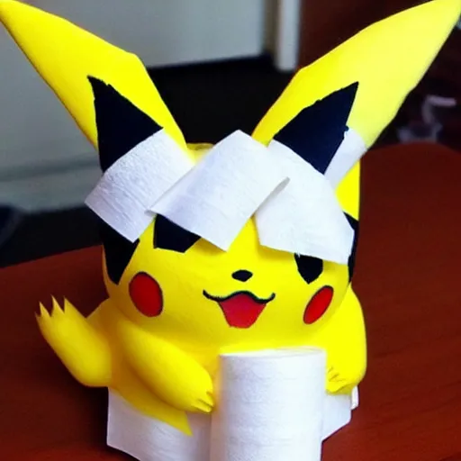 Image similar to Pikachu Sculpture made out of toilet paper