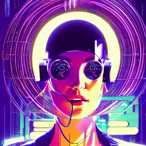 Prompt: a portrait of a beautiful cybernetic woman connected to a synthesizer from hell, wires, cyberpunk concept art by josan gonzales and jean claude meziere and syd mead