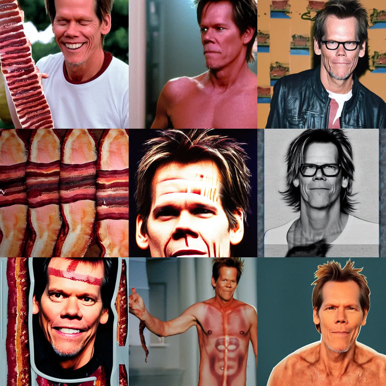 Prompt: kevin bacon as a strip of bacon