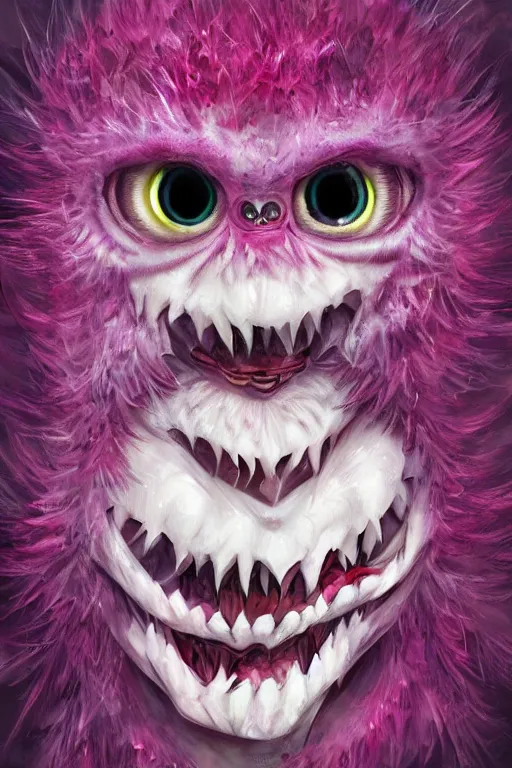 Image similar to a humanoid figure dandelion raspberry monster, large eyes and menacing smile, highly detailed, digital art, sharp focus, trending on art station, anime art style