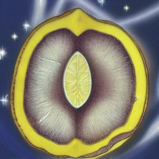 Image similar to cross section lemon as star, photo by hubble