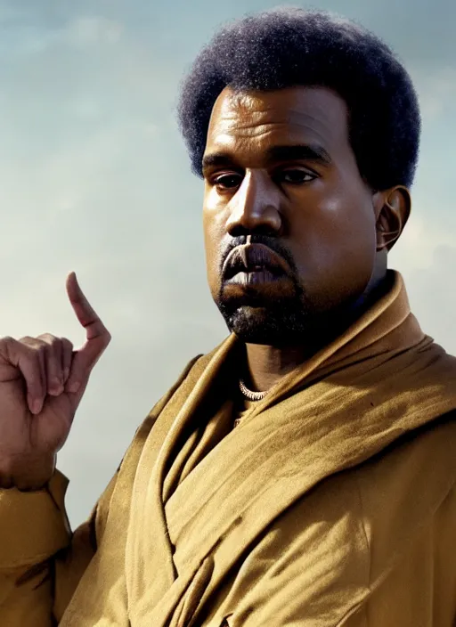 Image similar to kanye west as muammar kadhafi and emperor napoleon, splash art, movie still, detailed face, cinematic lighting, dramatic, octane render, long lens, shallow depth of field, bokeh, anamorphic lens flare, 8 k, hyper detailed, 3 5 mm film grain