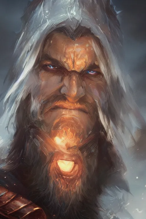 Image similar to dungeons and dragons evil sorcerer character closeup portrait, dramatic light, lake background, 2 0 0 mm focal length, painted by stanley lau, painted by greg rutkowski, painted by stanley artgerm, digital art, trending on artstation