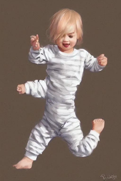 Prompt: happy toddler dancing, wearing pajamas. clean elegant painting, very detailed. by artgerm and greg rutkowski