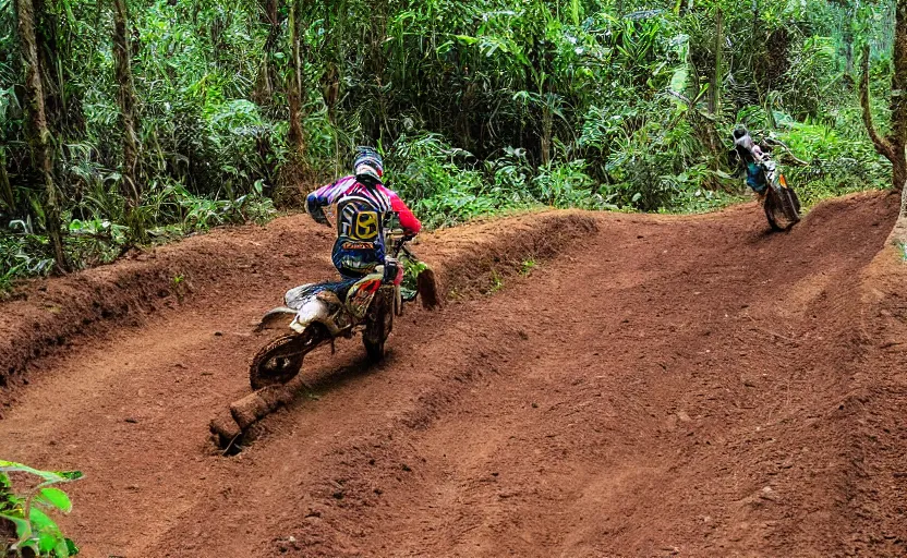 Prompt: a motocross track, in the jungle
