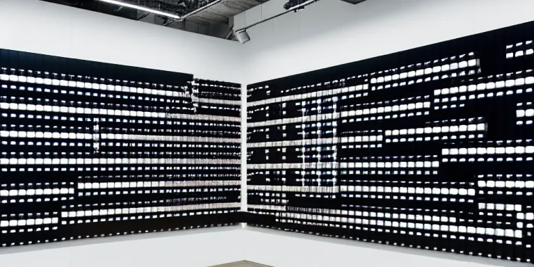 Prompt: dezeen showroom , minimalissimo, archdaily, ignant, teenage engineering moad, mother of all decks, product design concept, product shot of wall of synthesizers made by virgil abloh, jony ives , dieter rams, 8k, high detailed photo