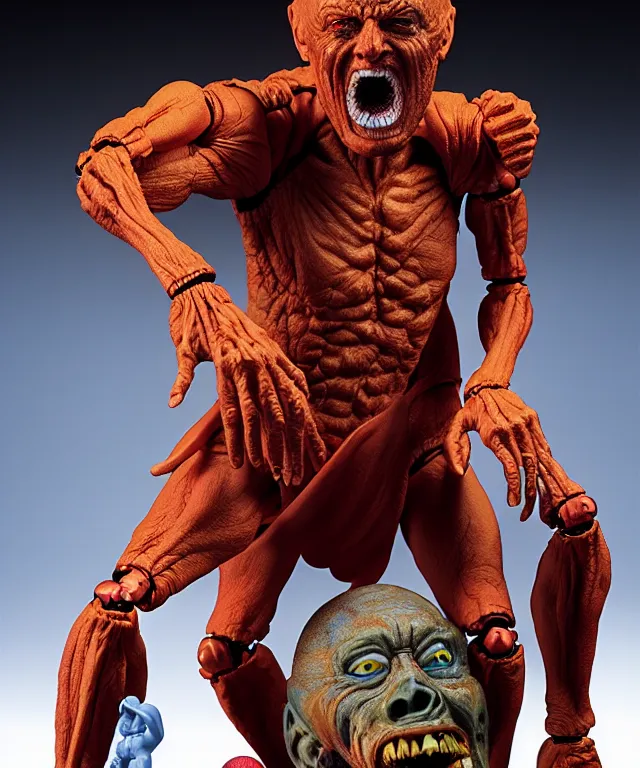 Image similar to hyperrealistic rendering, mummy, by art of skinner and richard corben and jeff easley, product photography, action figure, sofubi, studio lighting, colored gels