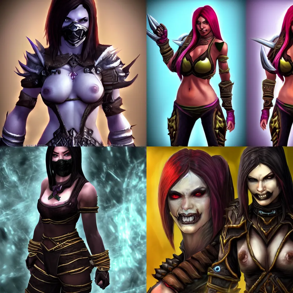 Prompt: world of warcraft human realistic female rogue mortal kombat 9 mileena