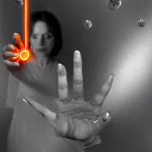 Image similar to A photograph. A rip in spacetime. Did this device in her hand open a portal to another dimension or reality?! bright orange by John Blanche offhand