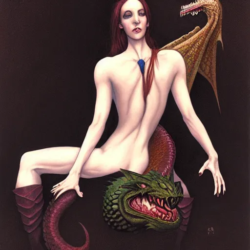 Prompt: the witch and her pet dragon, by Gerald Brom