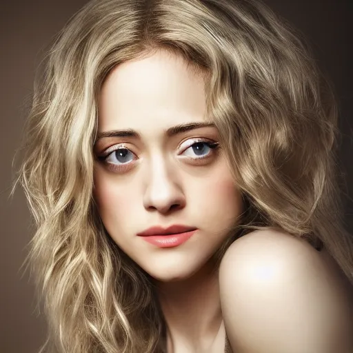 Prompt: blonde hair Emmy Rossum, realistic, photo studio, HDR, 8k, trending on artstation