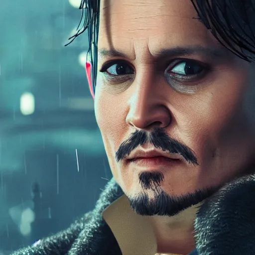 Image similar to Johnny Depp in Blade Runner 2049, intricate artwork by Tooth Wu and wlop and beeple, octane render, hyper realism, 8k