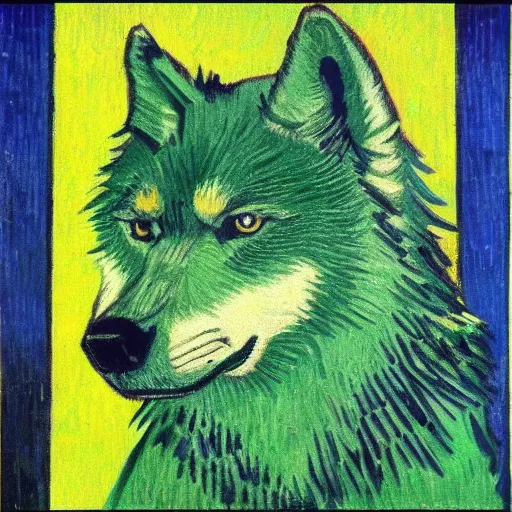 Image similar to green wolf, style of van gogh, profile image