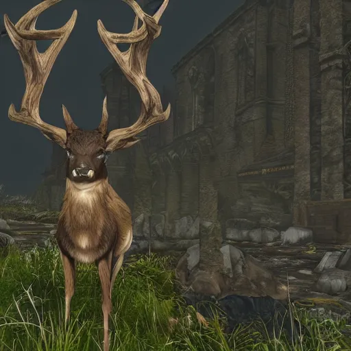 Image similar to deer in the style of dark souls