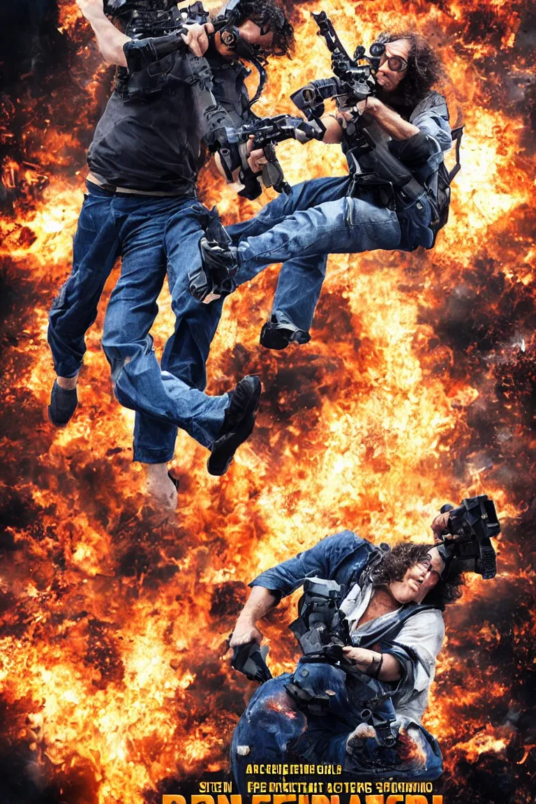 Prompt: steven segel, action movie poster, explosive special effects