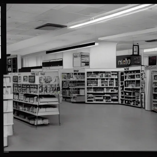 Prompt: ominous electronics department in 1990. As described by William Gibson. Polaroid