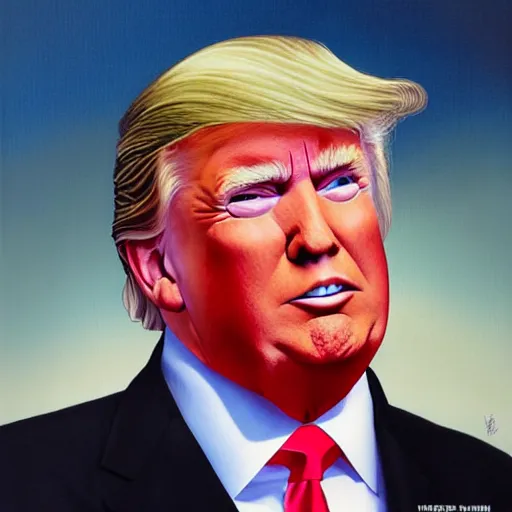 Prompt: donald trump portrait in the style of jason edmiston - n 9