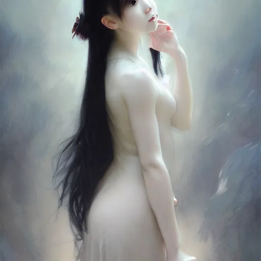 Prompt: Beautiful pale angelic goth korean girl with angel wings, masterpiece 4k digital illustration by Ruan Jia and Mandy Jurgens and Artgerm and william-adolphe bouguereau, highly detailed, trending on artstation, award winning,