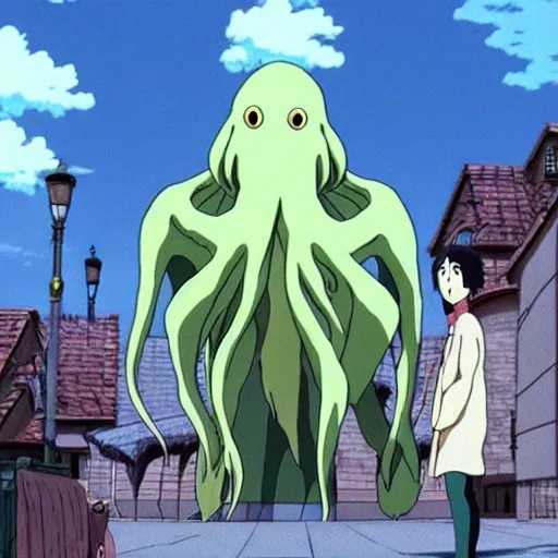 Image similar to cthulhu starring in the movie spirited away, anime. studio ghibli