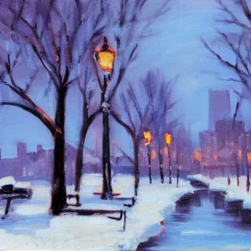 Image similar to winter in the city, by bob ross