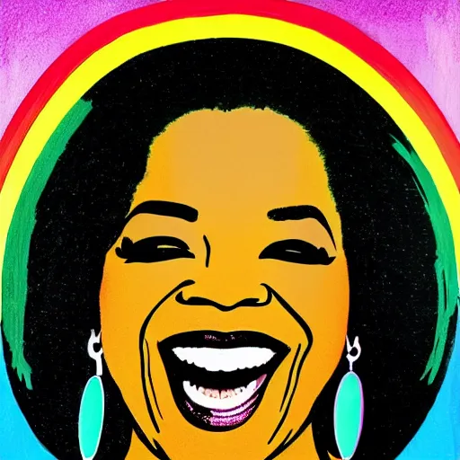 Image similar to rainbow smiling happy oprah. pop art.