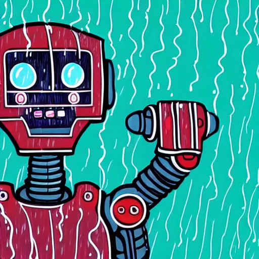 Prompt: A robot dancing in the rain, close-up, highly detailed, illustration