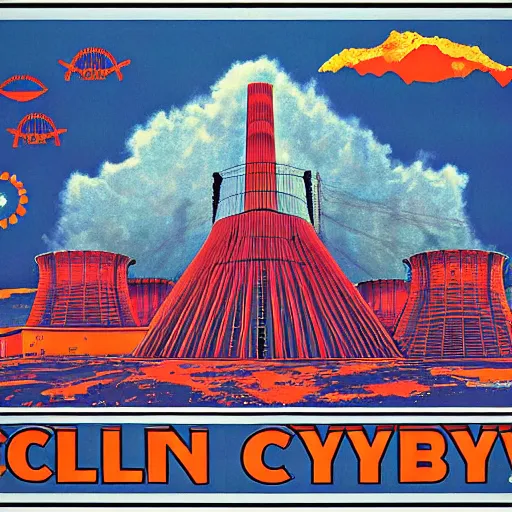 Prompt: calico majesty conquest of radioactive chernobyl power plant psychedelic poster