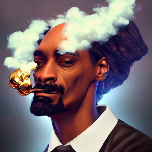 Prompt: colossal snoop dog is smoking the clouds, highly detailed, digital painting, artstation, octane render, matte, sharp focus, impressionist painting