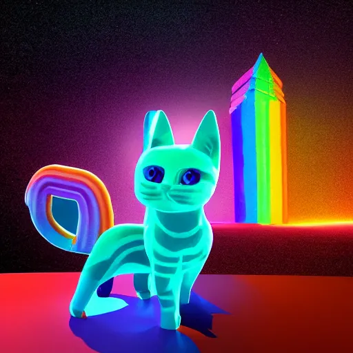 Prompt: 3d rainbow cat character by Beeple, viewed from beside