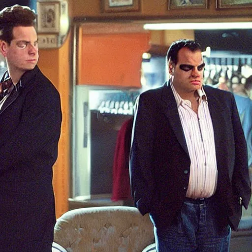 Prompt: Bender and Fry from Futurama in the Sopranos (1999), highly realistic details, Tony in the background