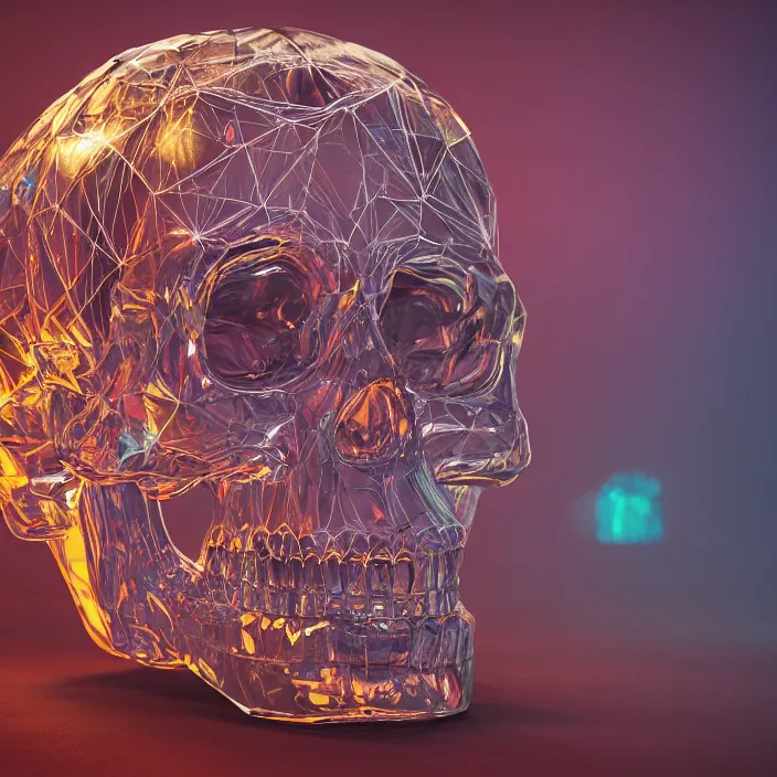 Image similar to transparent crystal skull intricate abstract. sharp teeth. delicate artwork. by Tooth Wu, wlop, beeple, dan mumford. octane render, trending on artstation, greg rutkowski very coherent symmetrical artwork. cinematic, hyper realism, high detail, octane render, 8k, depth of field, bokeh. chrome accents.