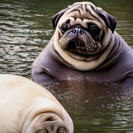 Image similar to a Walrus-Pug Hybrid, A Walrus that looks like a pug, huge tusks, afternoon hangout, good times photograph, candid