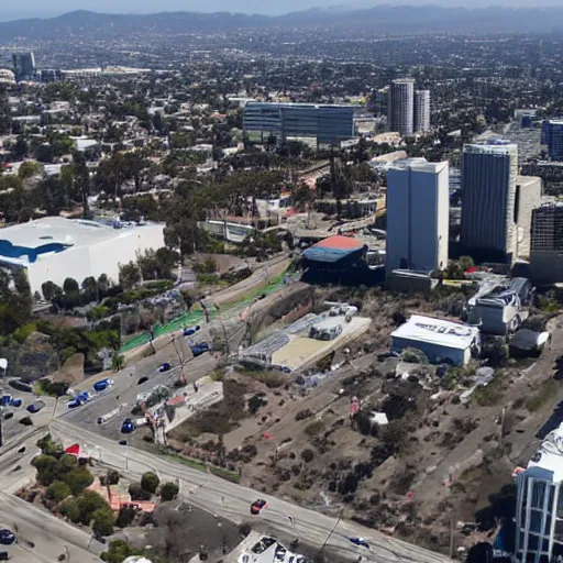 Image similar to los angeles ariel drone shot : : nuclear bomb : :