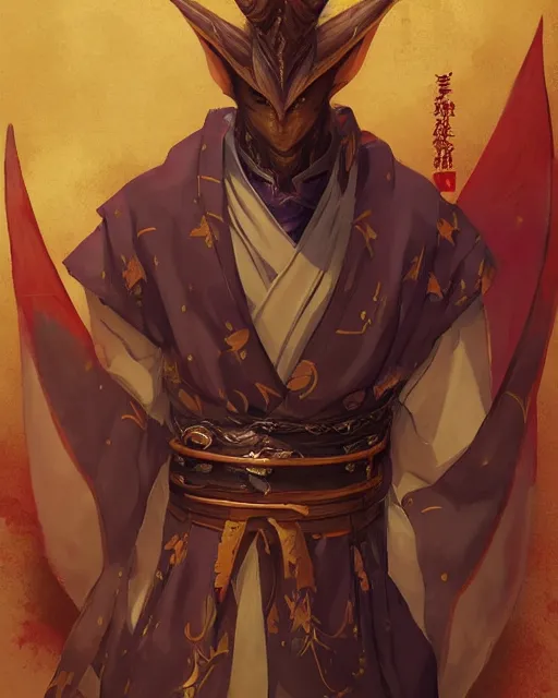 Image similar to an anime portrait of nicol bolas as a beautiful man wearing a kimono from skyrim, by stanley artgerm lau, wlop, rossdraws, james jean, andrei riabovitchev, marc simonetti, and sakimichan, trending on artstation