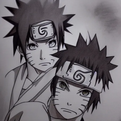 Pencil drawing of Naruto and Sasuke, Stable Diffusion