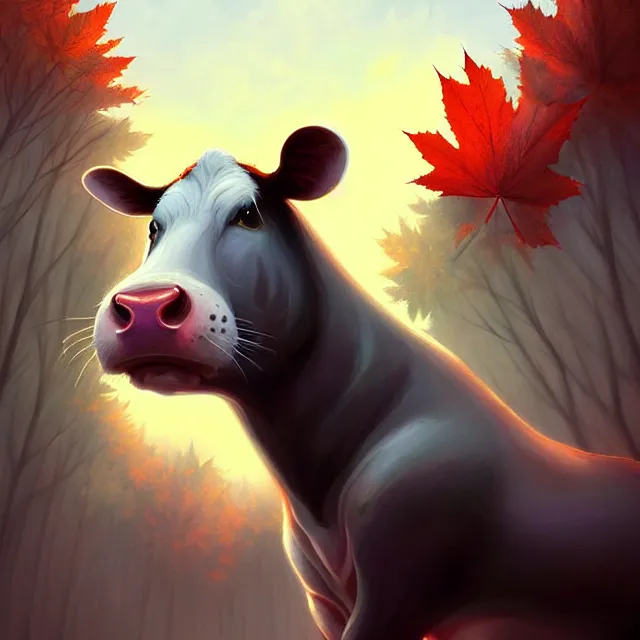Prompt: epic professional digital art of ((🐄)) !! 🐭!! !!🍁!!, best on artstation, cgsociety, wlop, cosmic, epic, stunning, gorgeous, much detail, much wow, masterpiece