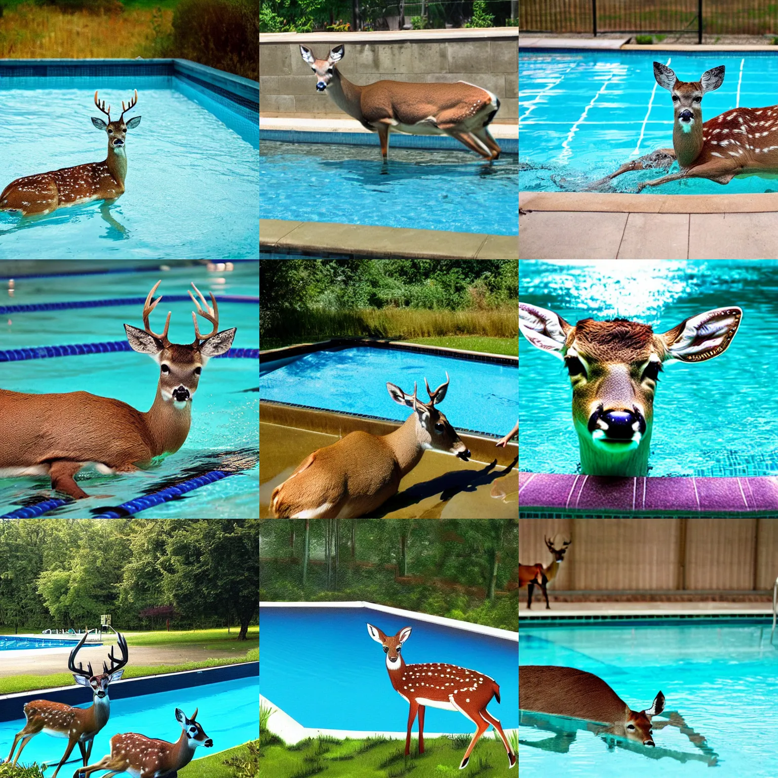 Prompt: deer drowning in a swimming pool