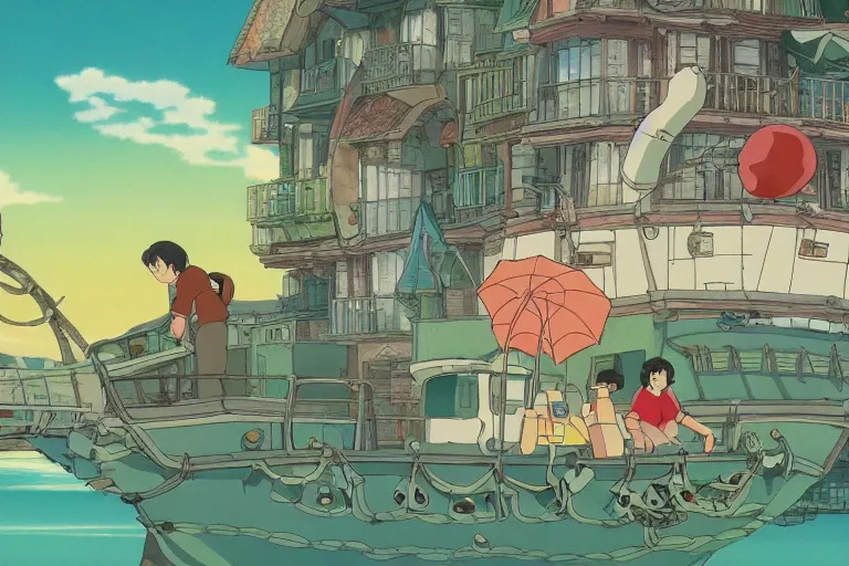 Image similar to screenshot from the studio ghibli film, my neighbor octopus, miyazaki movie, hi res 4 k animation