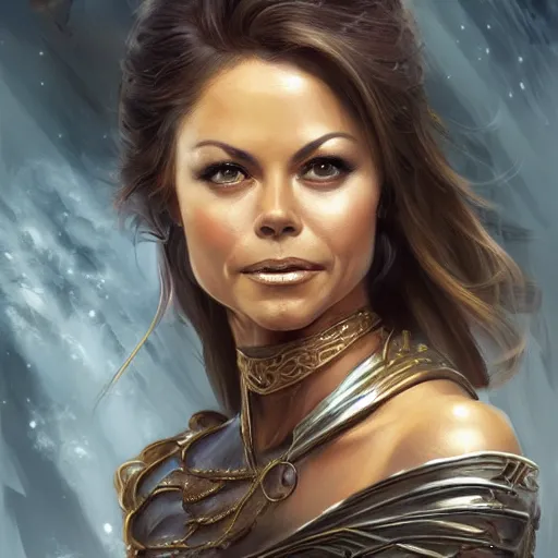 Image similar to a portrait of young brooke burke as a sorceress, upper half portrait, urban motifs, intricate, elegant, highly detailed, digital painting, trending on artstation, concept art, smooth sharp focus, illustration, art by artgerm and greg rutkowski