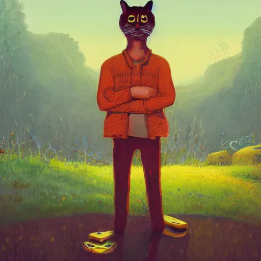 Prompt: portrait of a disillusioned young man, drained of energy by the artistic struggle, by louis wain, simon stalenhag and johanna martine, trending on artstation