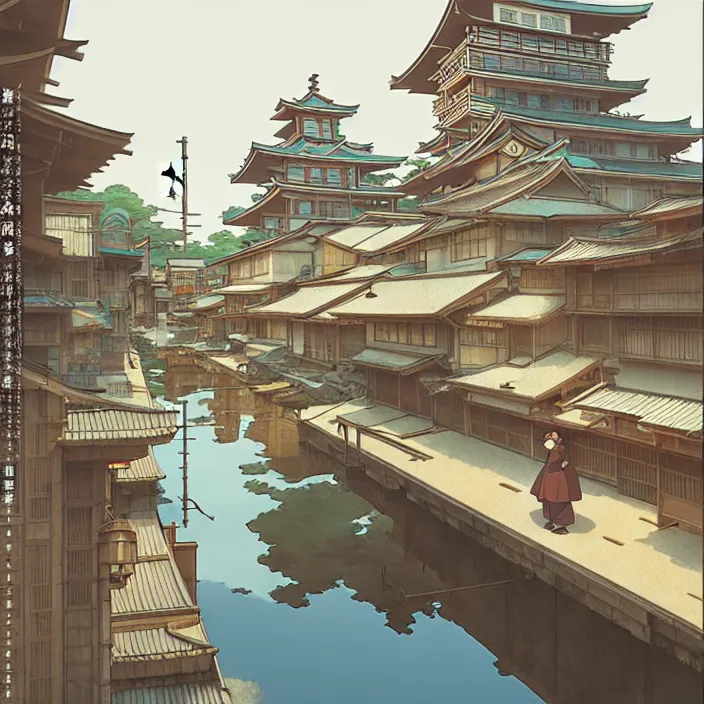 Image similar to empty japanese city, spring, in the style of studio ghibli, j. c. leyendecker, greg rutkowski, artem