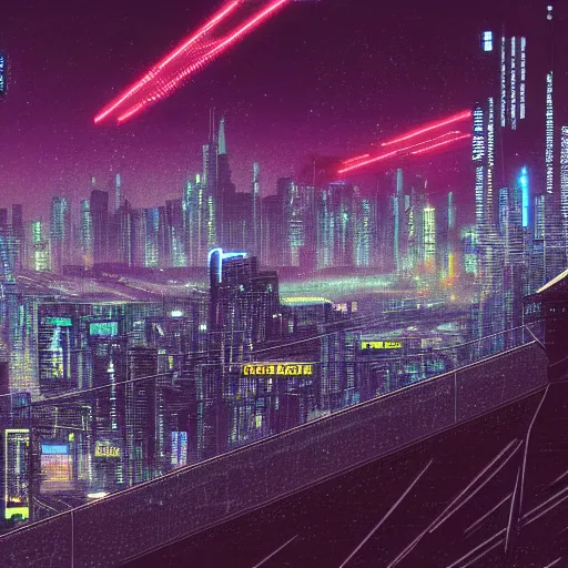 Prompt: cyberpunk landscape of Chiba City at night from Neuromancer