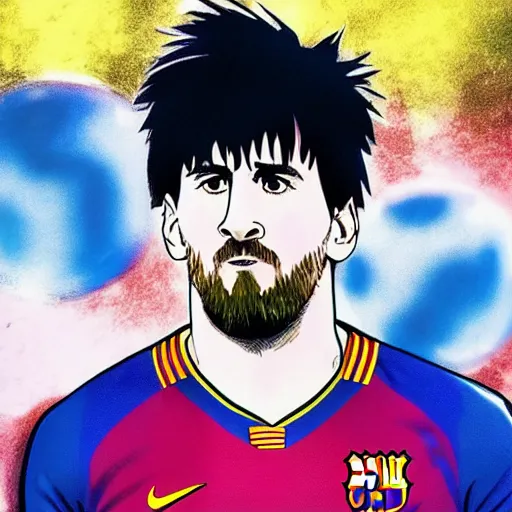 Image similar to lionel messi in captain tsubasa style