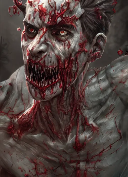 Image similar to detailed beautiful cool male character art depicting am infected zombie monster, concept art, depth of field, on amino, by sakimichan patreon, wlop, weibo, bcy. net, colorhub. me high quality art on artstation.