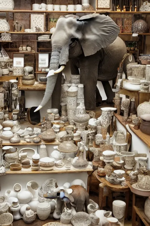 Prompt: photography of an elephant in a porcelain shop, cgsociety,