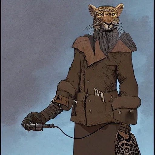 Image similar to the leopard in the style of enki bilal